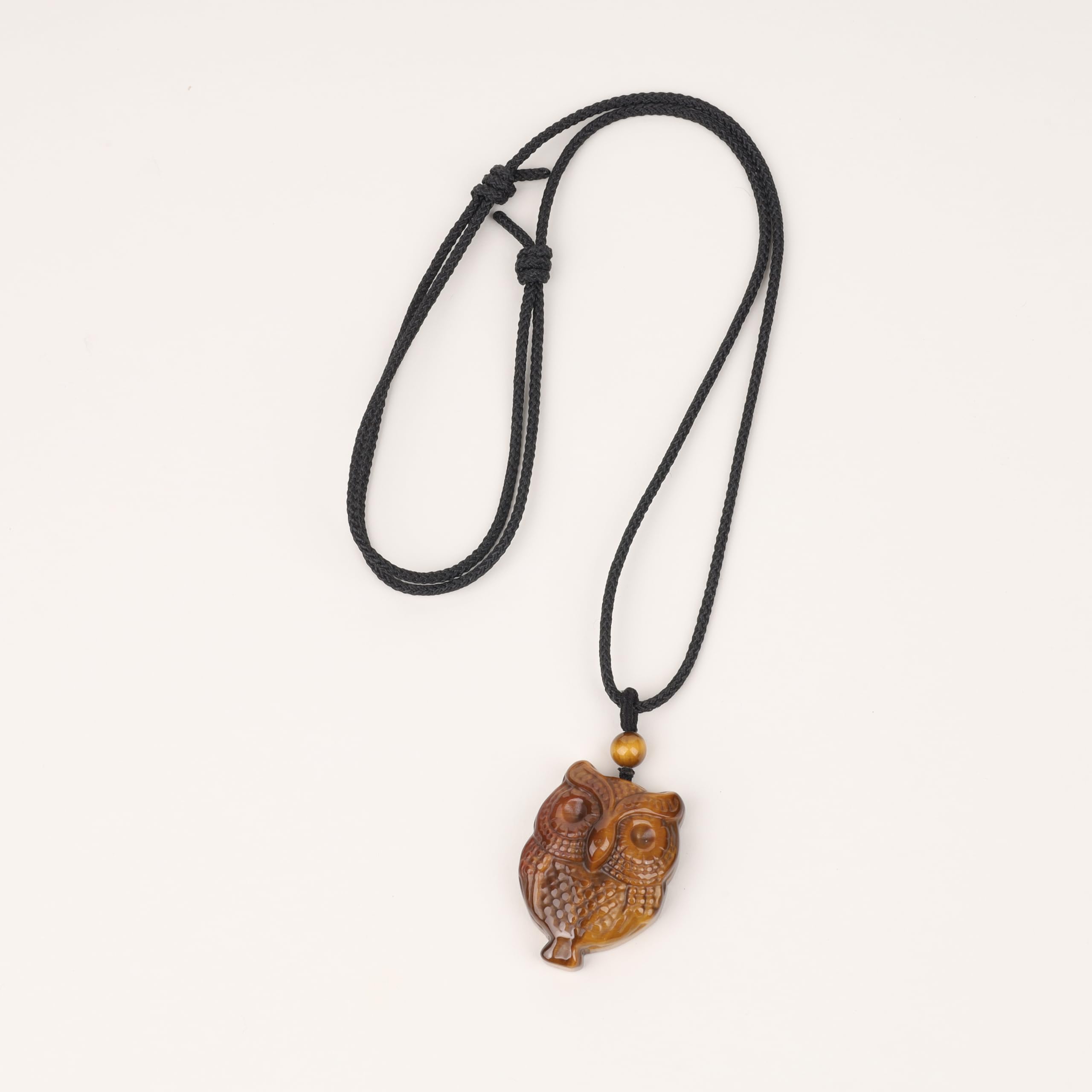 COAI Colgante Búho Unisex de Piedras Naturales Obsidiana Dorada/Ojo de Tigre