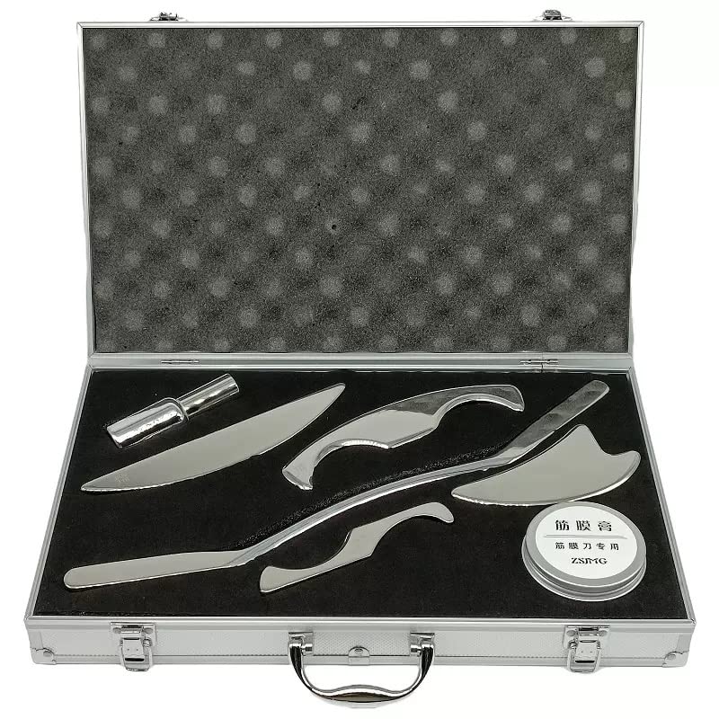 Relifa™ Stainless Steel Gua Sha Tools Set 4 pcs Instrument Assisted Soft-Tissue Mobilization 5pcs Set with fascia loosening cream & scraping oil