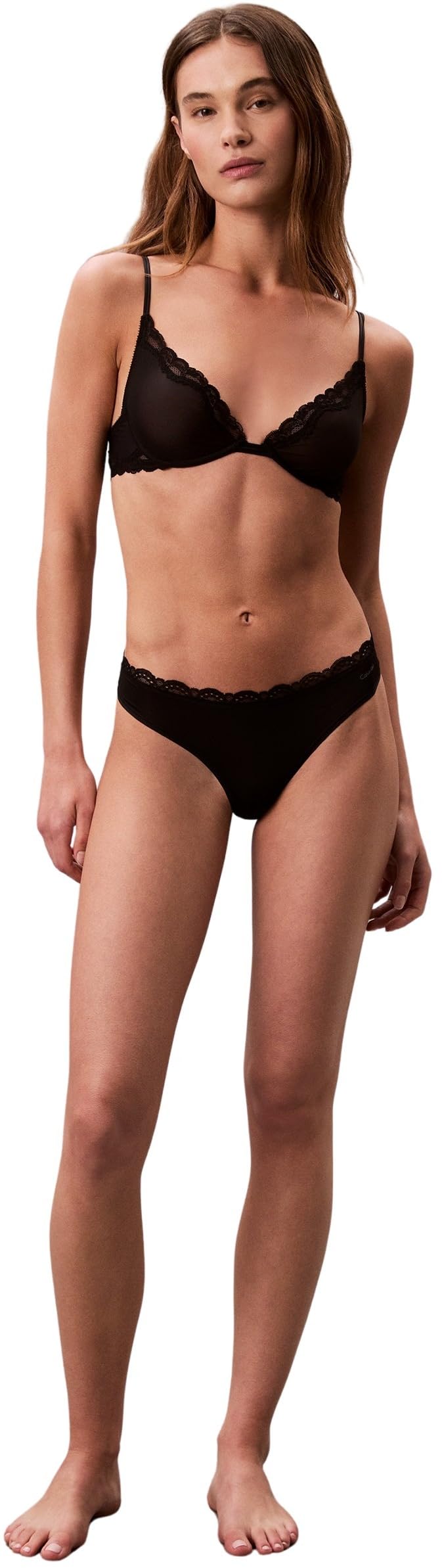 Calvin Klein Strings Lot de 3 Femme Dentelle, Multicolore (Black/White/Moonlight Jade), S
