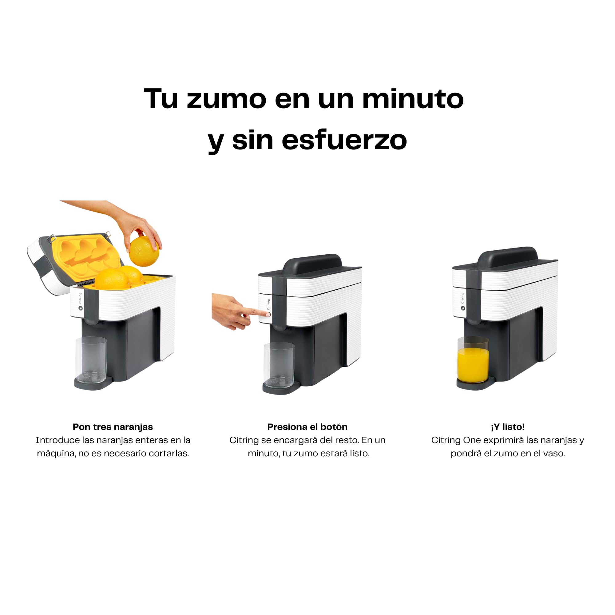 One exprimidor de naranjas electrico automatico | Tu zumo listo en menos de un minuto con solo pulsar un botón - orange juicer machine hecha en España | Más Rápida. Más Limpia. Mejor (BLANCO)