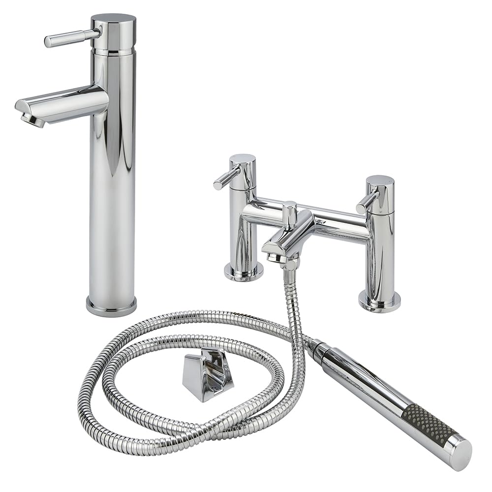 Milano Mirage High Rise Mono Bathroom Basin Mixer Tap Bath Tap Hand Shower - Chrome