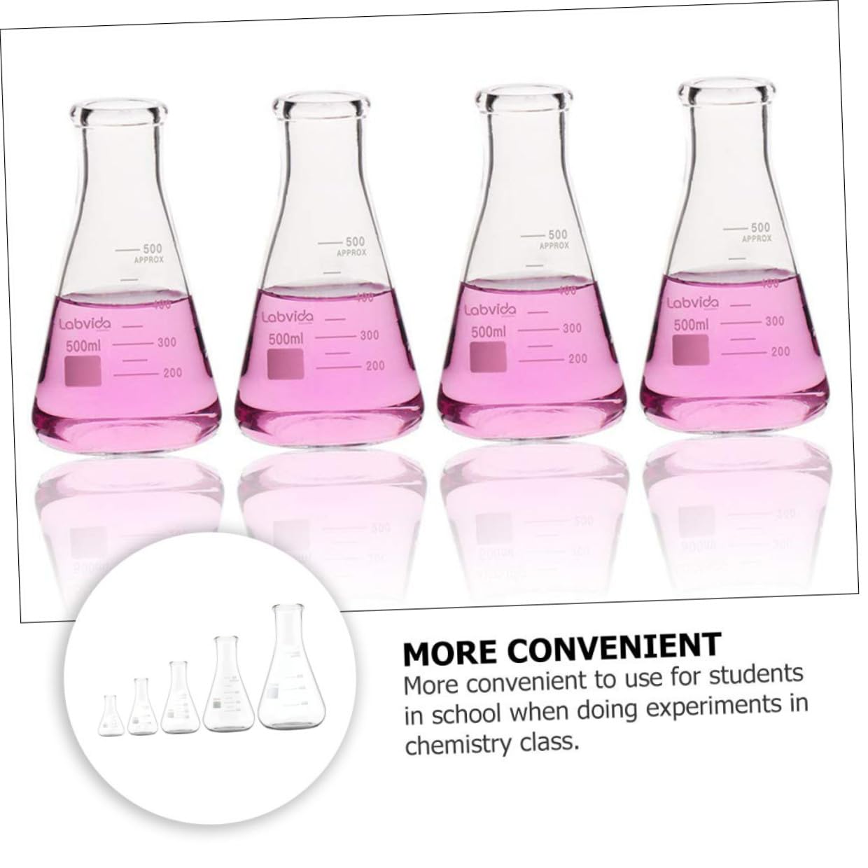 SHINEOFI Set di 5 Palloni Conici in Vetro Borosilicato Spesso, Piani e Resistenti per Uso in Laboratorio Chimico e Bollitura, per Esperimenti Scientifici