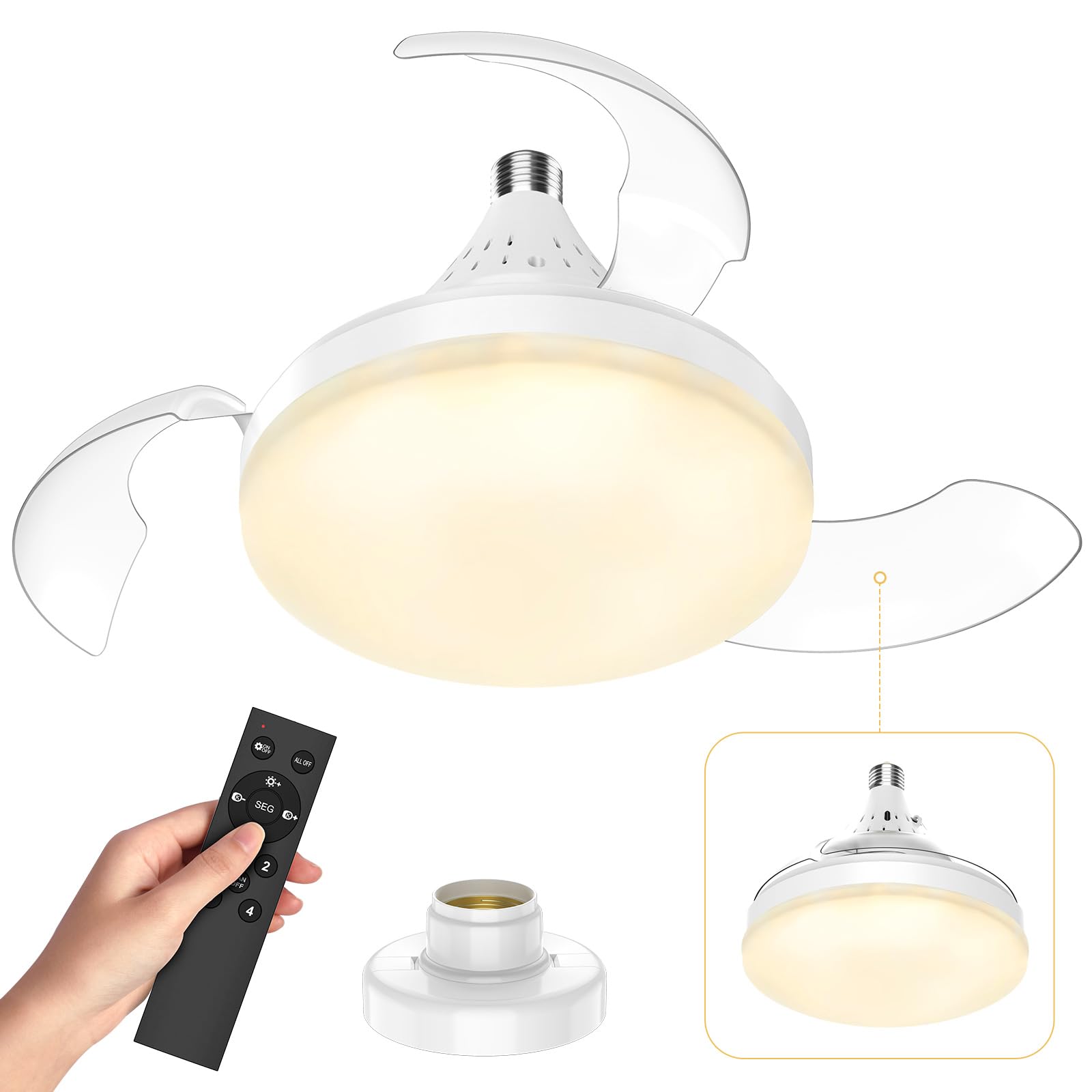 SWBSLL Ceiling Fan with Light, Remote Control, and E27 Base