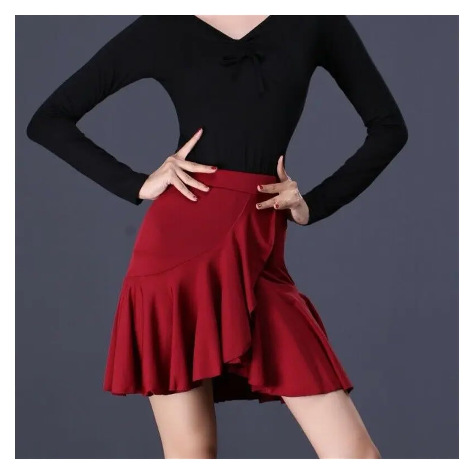 Lateinisches Tanzkleid Damen Latin Dance Rock Ballsaal Rumba Samba Tango Chacha Rüschen Röcke Wrap Dancewear Kostüm Bühnen Performance Röcke Damen Tanzrock Latein(4,L)