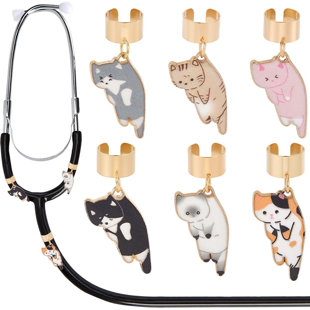 Dijes de Estetoscopio de Gato Etiqueta de Identificación con Nombre Lindo Colgante de Aleación de Esmalte 6 Piezas