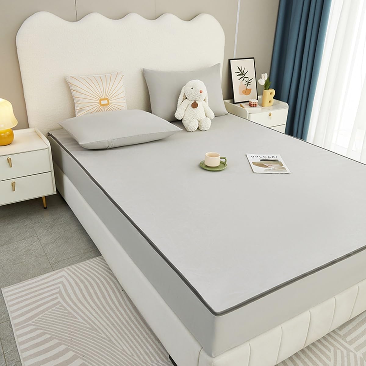 Housse de matelas imperméable, protège-matelas extra profonde, housse complète à fermeture éclair sécurisée à 360°, lavable en machine et facile d'entretien (gris clair, 120 x 200 + 20 cm)