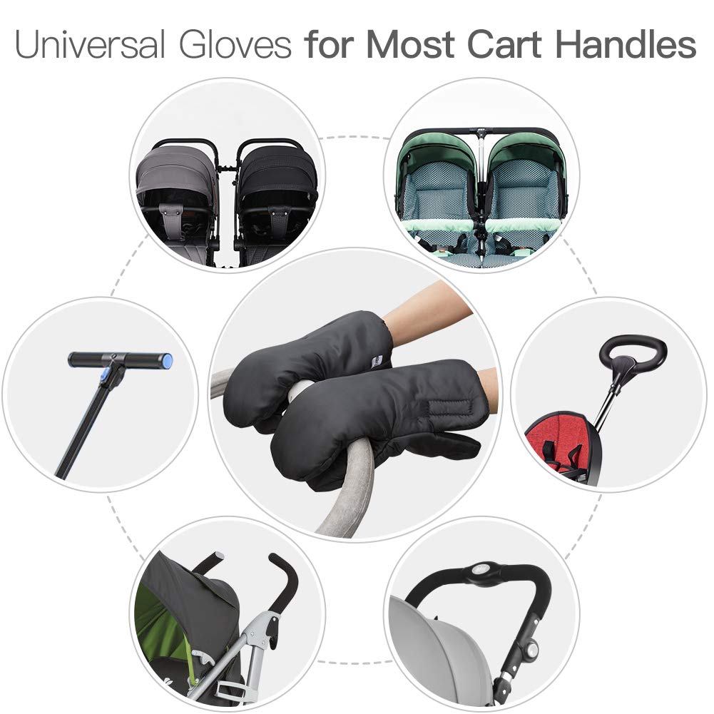 Guanti da passeggino universali per carrozzina, guanti antigelo per passeggino, guanti da golf per carrello per animali domestici, scaldamani impermeabili con gancio per passeggino, nero