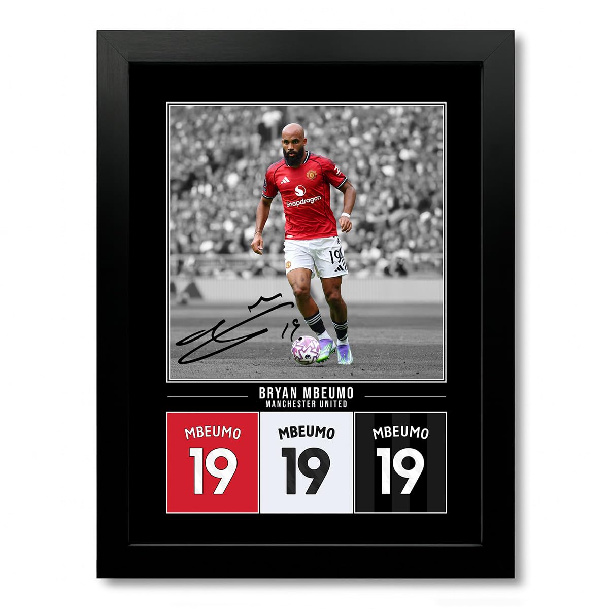 Bryan Mbeumo Manchester United Signed Photo Poster Print Picture Display Framed Autograph Memorabilia for Football Fans Gift Man Utd Cameroon (A4 Black Framed)