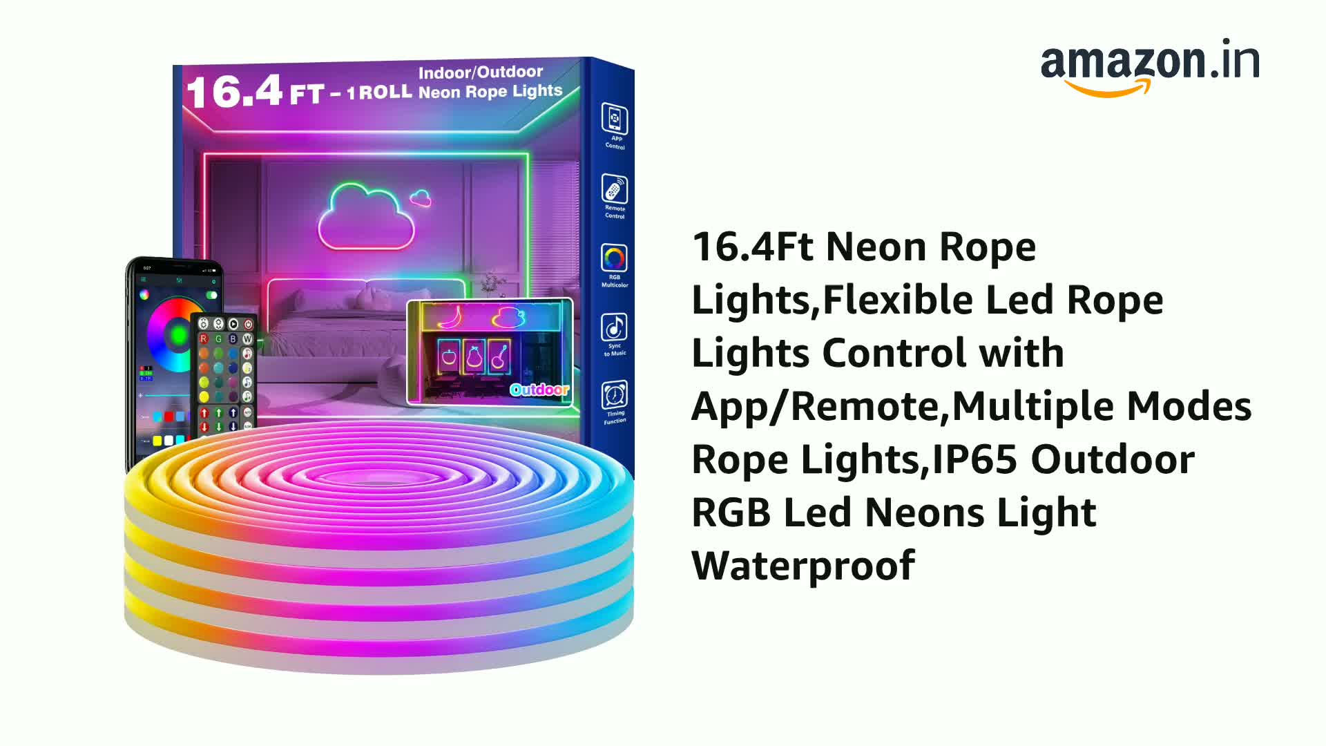 RCUICA 16.4Ft Neon LED Rope Lights