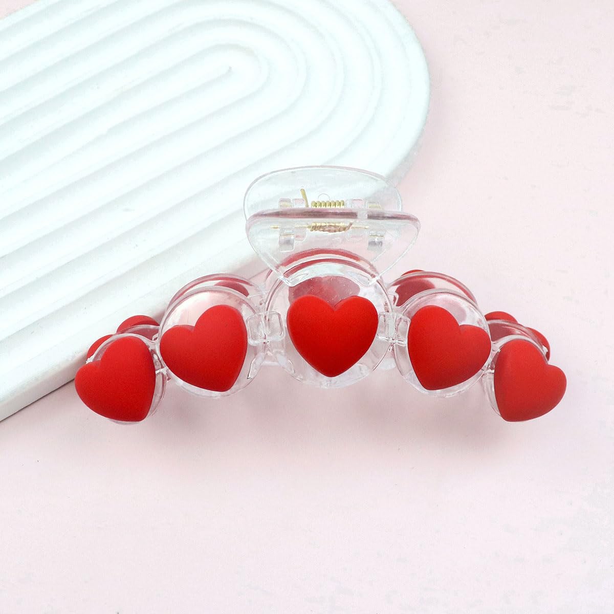 1PCS Valentine's Day Hair Clips -Red Heart Design Hair Accessories Hair Claw Clips Non Slip Transparent Hair Barrette Valentine's Day Hair Decoration Supplies Strong Hold Cute Shark Jaw Clip for Women - Image 3