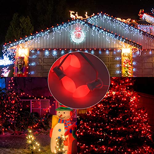 Image of C7 Red Christmas Lights Outdoor, 25Ft C7 Incandescent Christmas Decorations String Lights With 27 Red Ceramic Bulbs, Vintage Christmas Lights for Outdoor Roofline Patio Party Xmas Tree Valentines