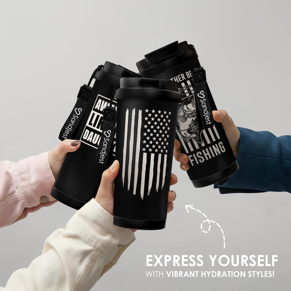 SANDJEST American Flag Tumbler - Stainless Steel 2-in-1 Lid Coffee Tumbler 18 oz, Patriotic Insulated Travel Mug Gift for Men Husband Dad, Birthday Christmas - Image 5