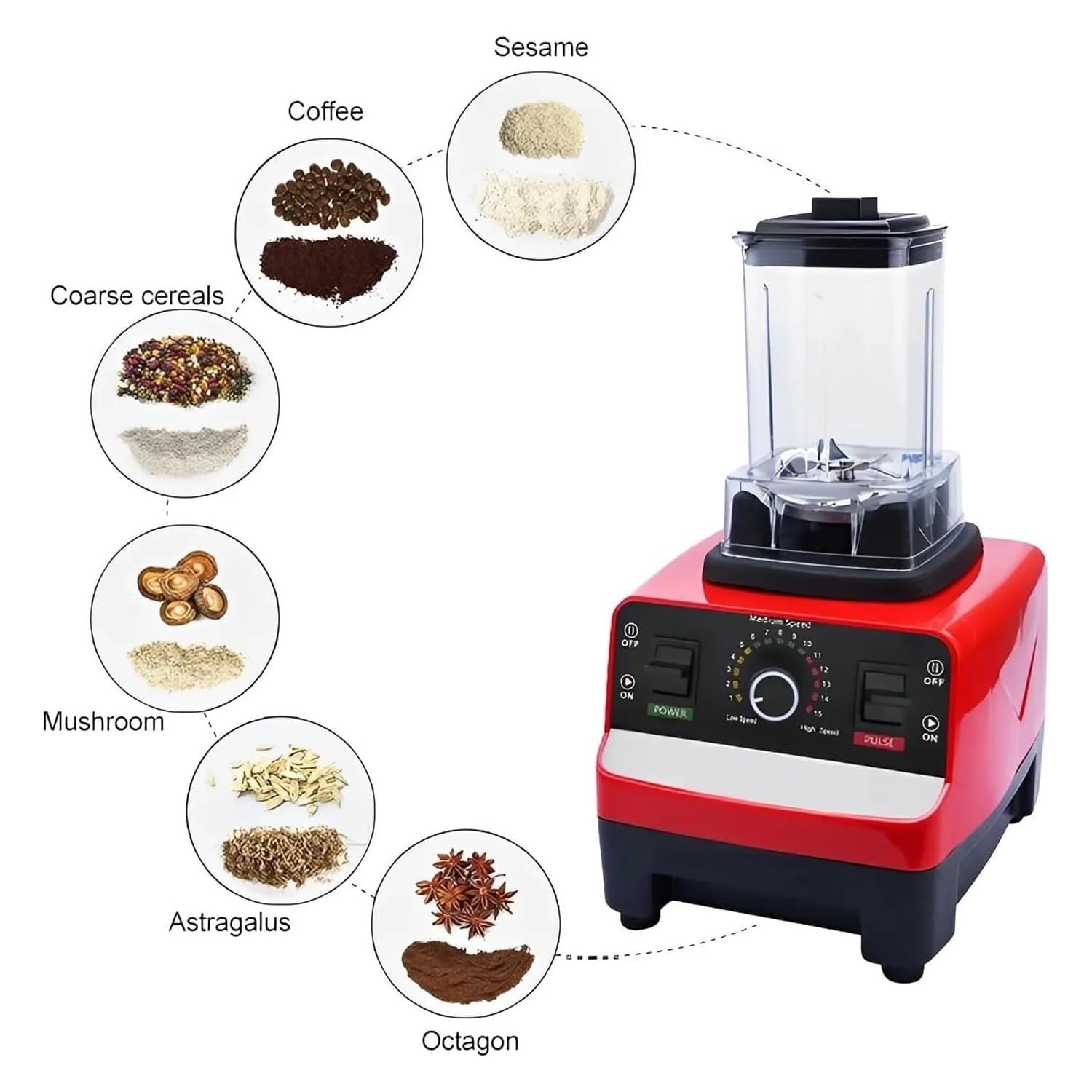 Blender do smoothie 4500W, Blender kuchenny z 2 kielichami do mielenia (2,5 l/750 ml), 15 prędkości, maks. 32000 obr./min, 8 ostrzy, robot kuchenny do koktajli, mrożonych napojów, lodu