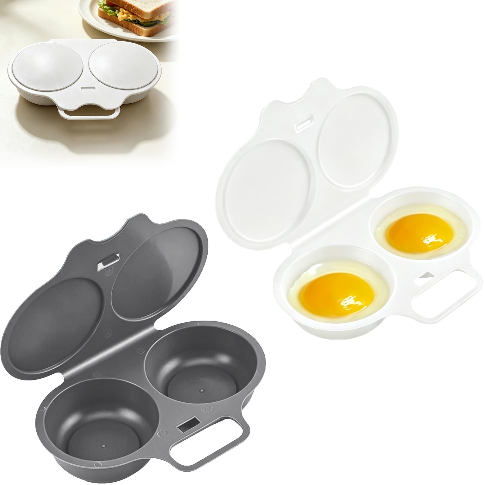 Microwave Egg Poacher With Lid & Handle, Dual Cavity Microwave Egg Cooker