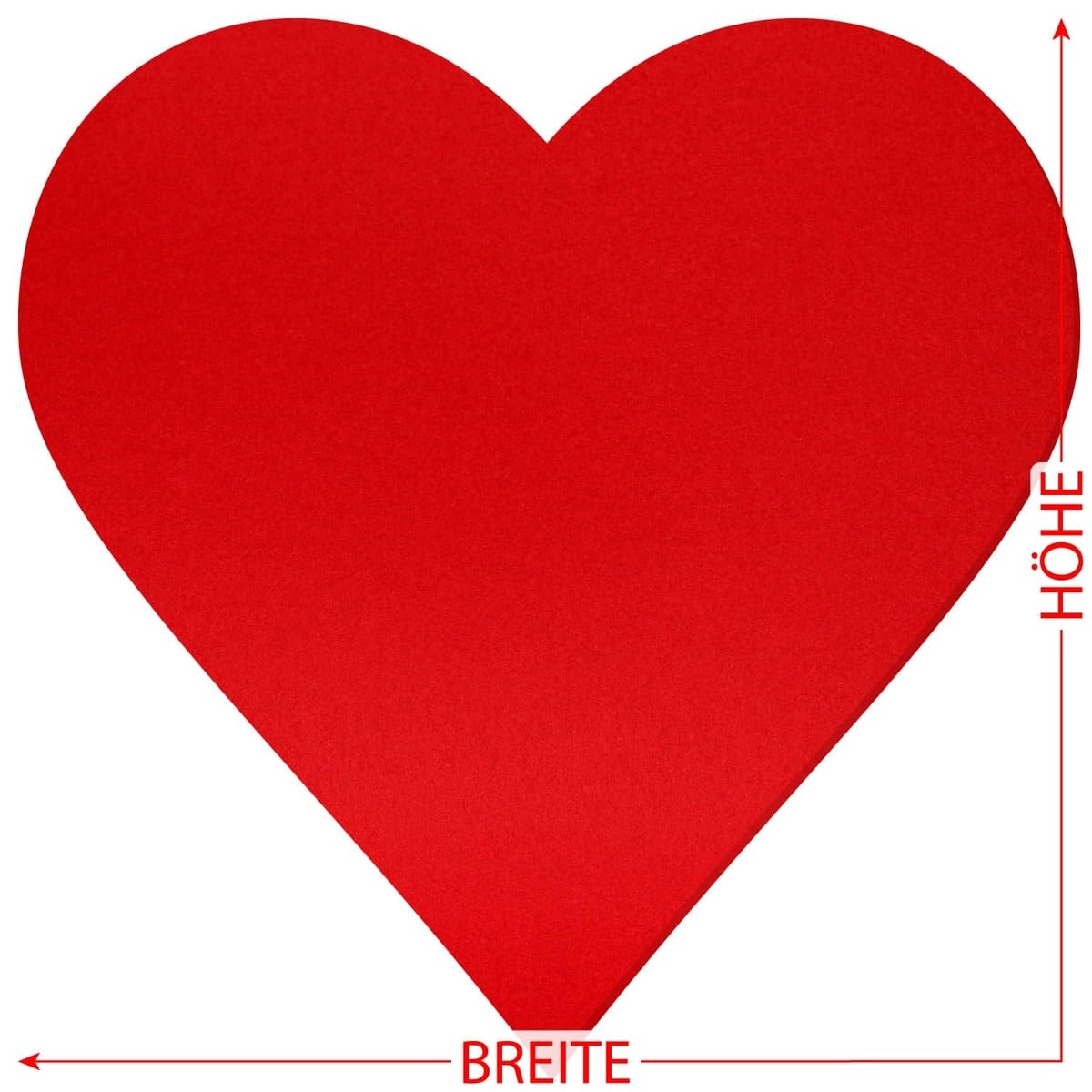 Panno di feltro rosso a forma di cuore - 3-60 cm altezza x larghezza per hobbistica e decorazione. Singolo o in set da 10, 25, 50 o 100 pezzi.