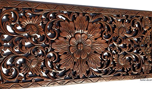 Asiana Home Decor Large Carved Wood Wall Panel. Floral Wood Carved Wall Decor. Size 35.5"x13.5"x0.5" (Brown)3