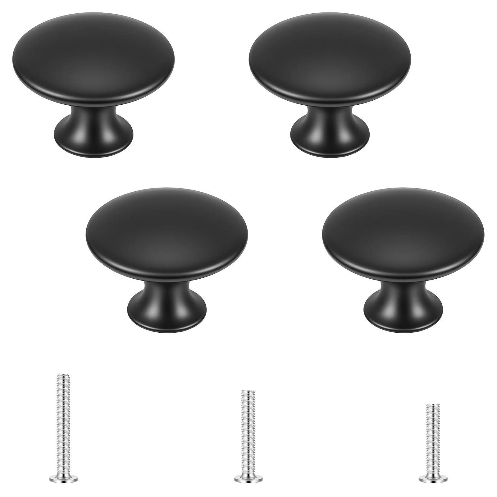 4pcs Matte Black Cabinet Knobs 1.18" Round Mushroom Furniture Knob Drawer Handles Cabinet Hardware Drawer Pulls for Kitchen Cupboard Furniture Chest Door Bathroom Dresser Tables