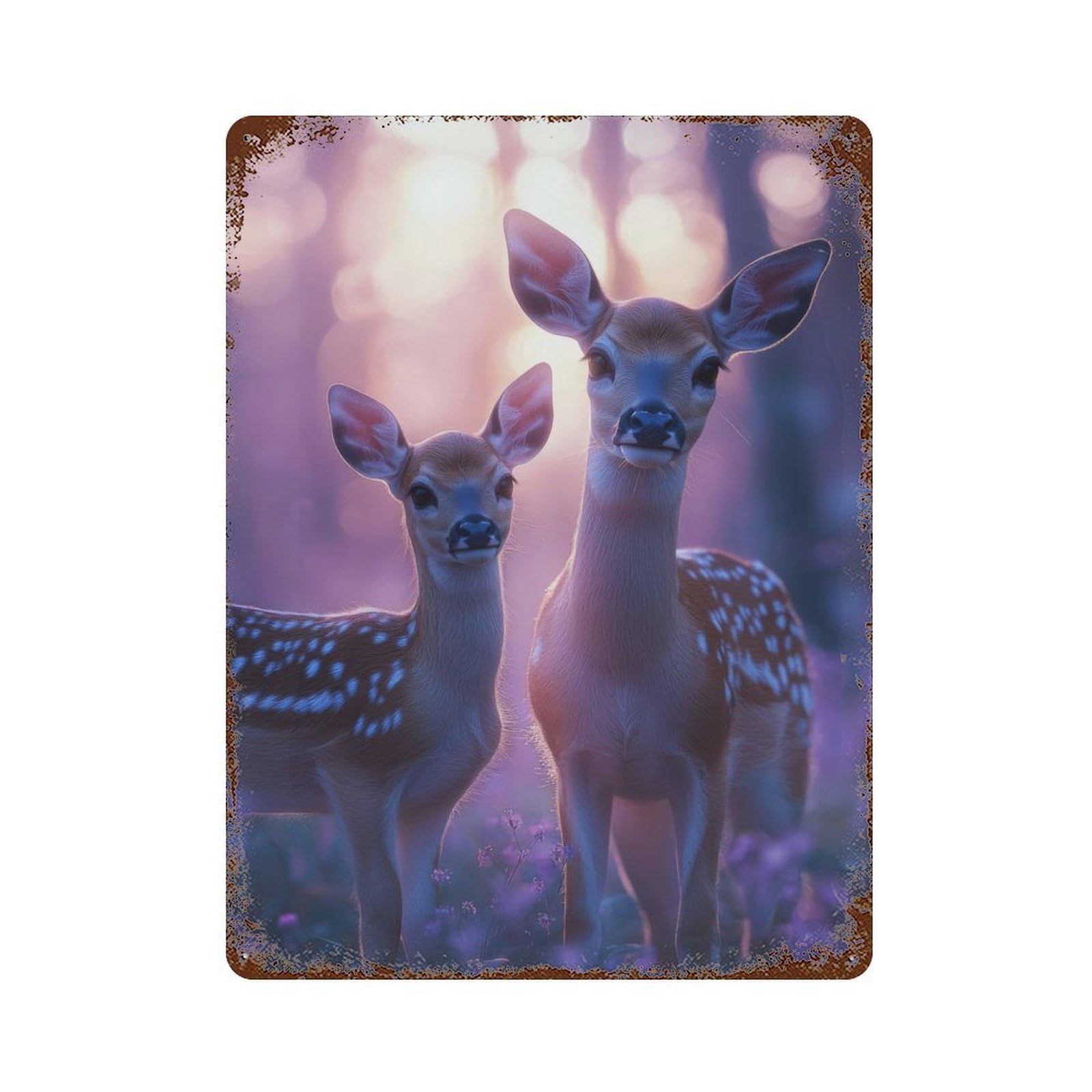 Fawn And Doe in Forest Vintage Rust Metal Sign 15.7"x11.8", Shabby Chic Decor for Living Room, Hallway And Home Decor