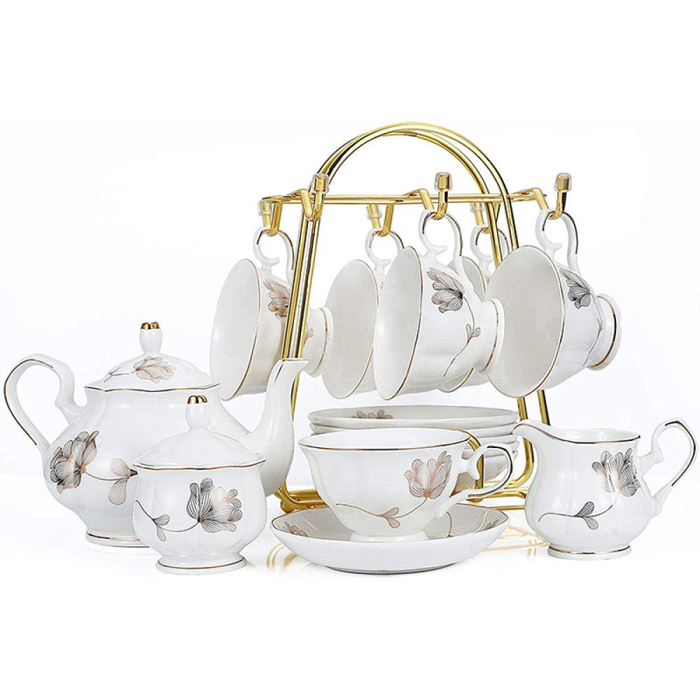 13Pcs Minimalist Ceramic Coffee Tea Set Royal Luxury Tea Gift Set Included 1 Teapot 6 Teacups 6 Saucers Festival Gift-White