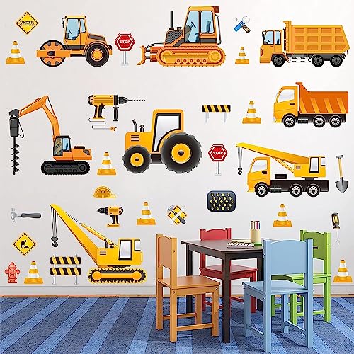 Glow in The Dark Construction Vehicles Wall Stickers Transport Cars Theme Fluorescent Stickers Peel and Stick Road Signs Truck Wall Art Decals for Kids Boys Bedroom Playroom Baby Nursery Blue - Image 4