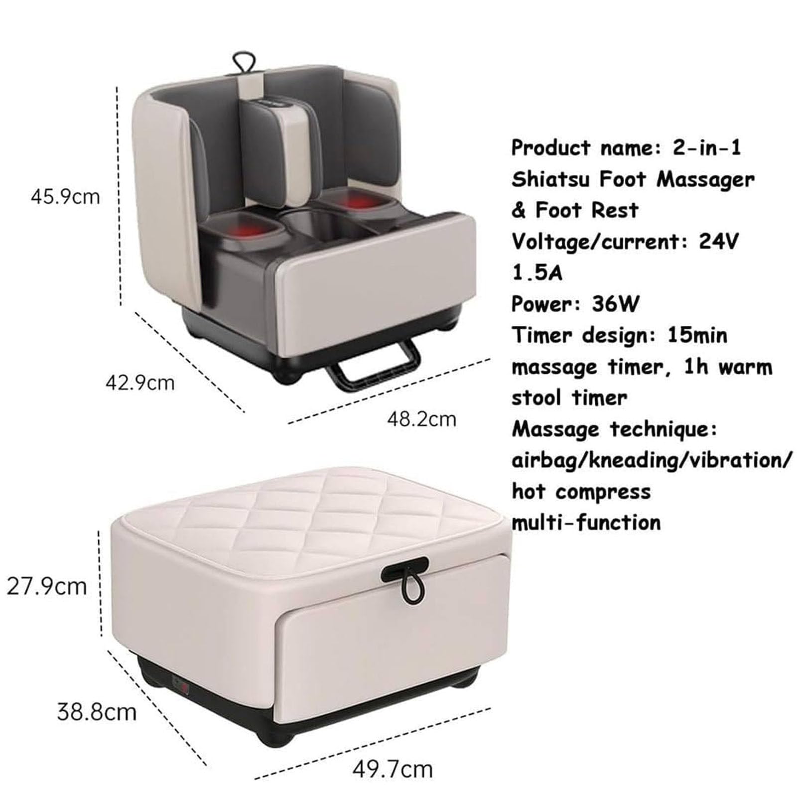 Massaggiatore per Piedi e Polpacci 2 in 1,Design dello Sgabello,con Shiatsu, Calore, Impastamento e Vibrazione, Compressione per Caviglie e Gambe,Adatto a Tutta la Famiglia Beige