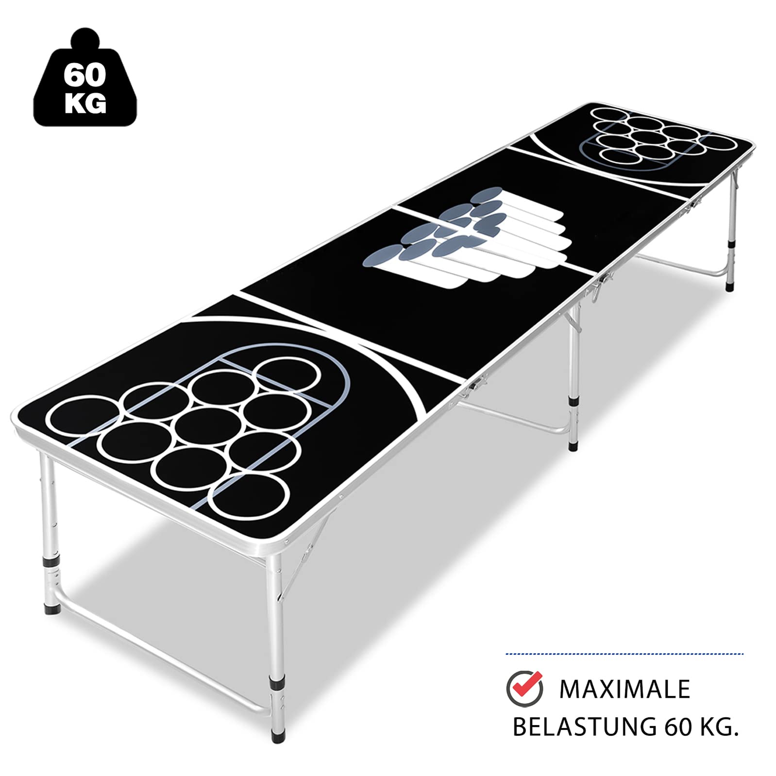 LZQ Stół Beer Pong Beer Pong z regulacją wysokości składane gry imprezowe gry picie wraz z 5 piłkami i 100 kubkami w kolorze czerwonym i niebieskim (po 50 szt.) odporny na zadrapania i wodę