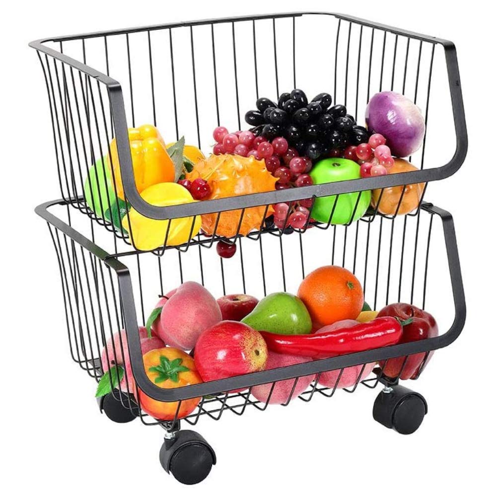 Buy GOLDFAN 2 Tiers Fruit Baskets Fruit and Veg Storage Racks Stacking