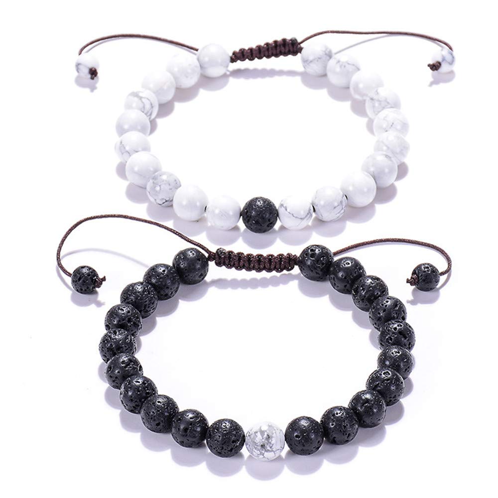 Yeegor Men Women Double Layers 8mm Lava Rock Stone Aromatherapy Essential Oil Diffuser Bracelet Braided Rope Natural Stone Yoga Beads Bracelets(Style C)