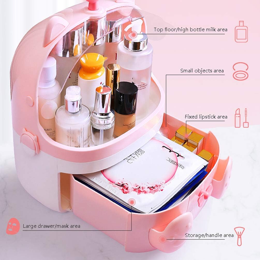 Bathroom Cosmetics Storage Box,Waterproof and Dustproof Makeup Organizer,Skin Care Jewelry Storage Drawer,Large Capacity Can Help You to Save A Lot of Space,Pink (Blue)(Pink) (Blue) image 4
