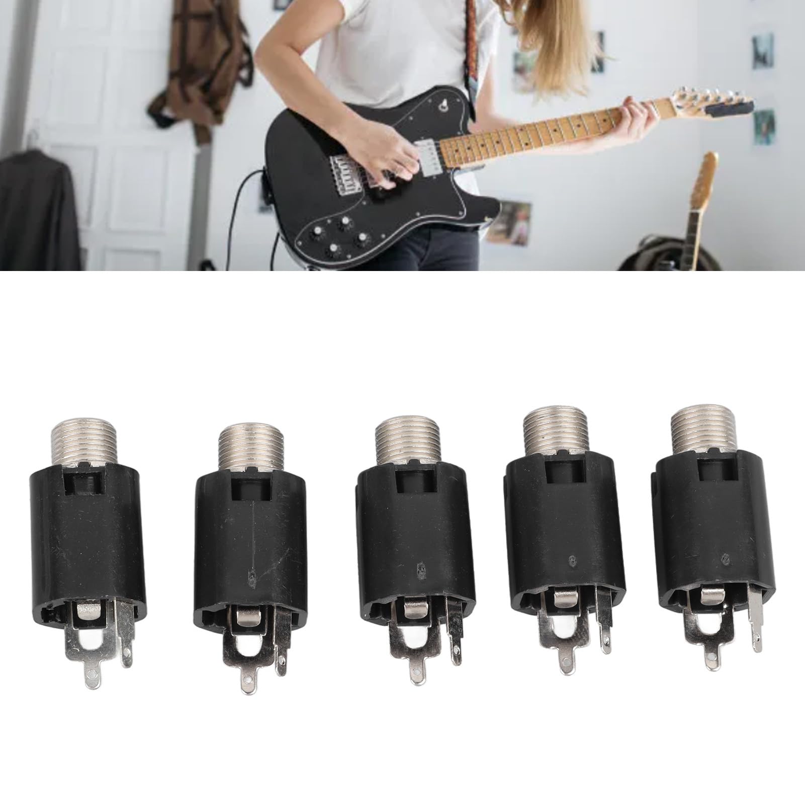 6 Prises Jack 6.35mm (1/4") Pour Guitare/basse - Sortie Cylindrique, Fixation Sans Vis, Remplacement Facile