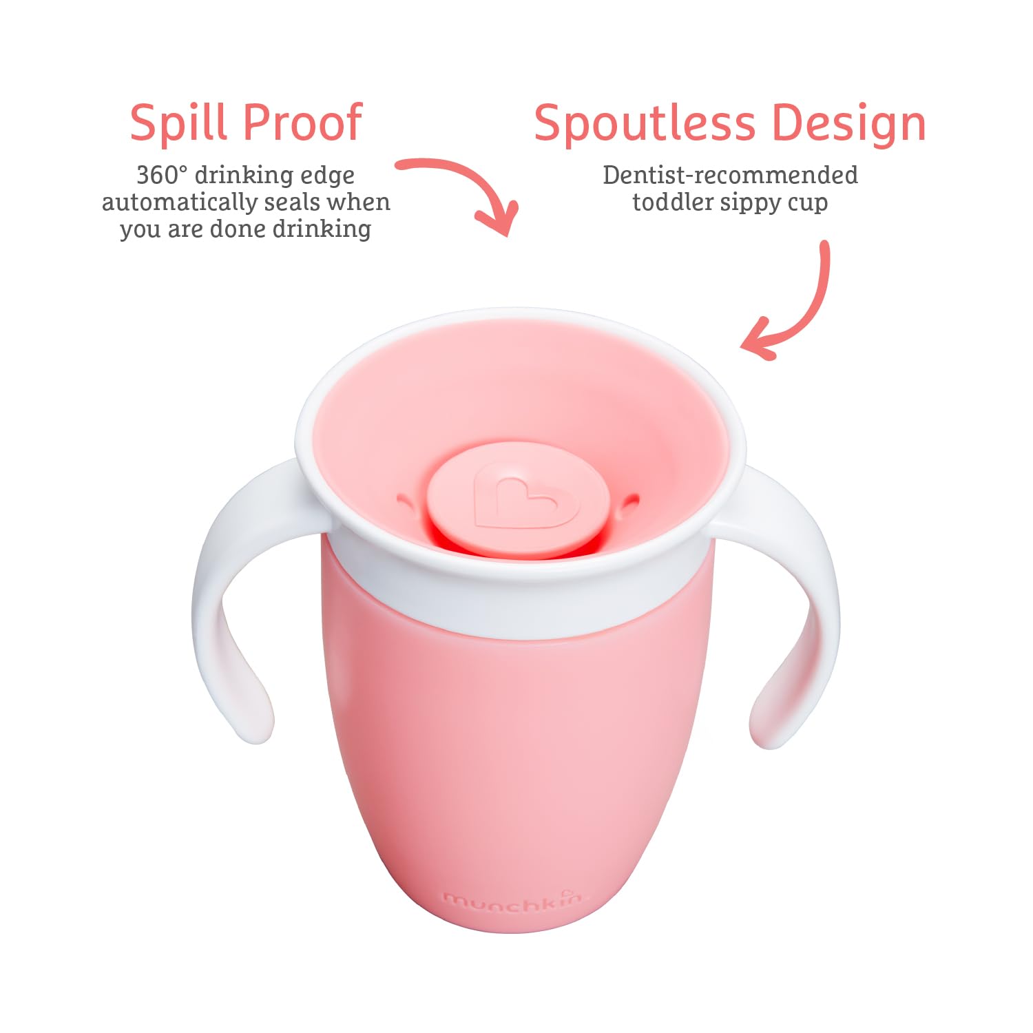 Munchkin Miracle 360 Sippy Cup | Trainer Toddler Cup | BPA Free Baby & Toddler Cups w.Handles | Non Spill | Dishwasher Safe Baby Cup | Leakproof | 6+ Months | 7oz/207ml | 2 Pack |Pink/Purple - 4