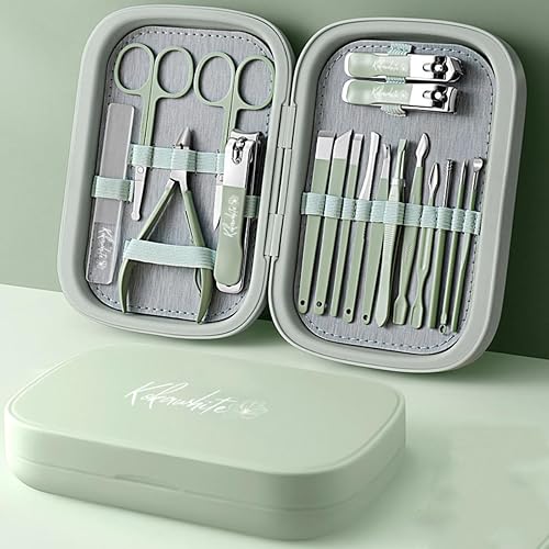 Miniatura 7 de Juegos de manicura profesional y kits de pedicura, 18 piezas de acero inoxidable, kits de aseo con estuche de viaje de cuero (morado)