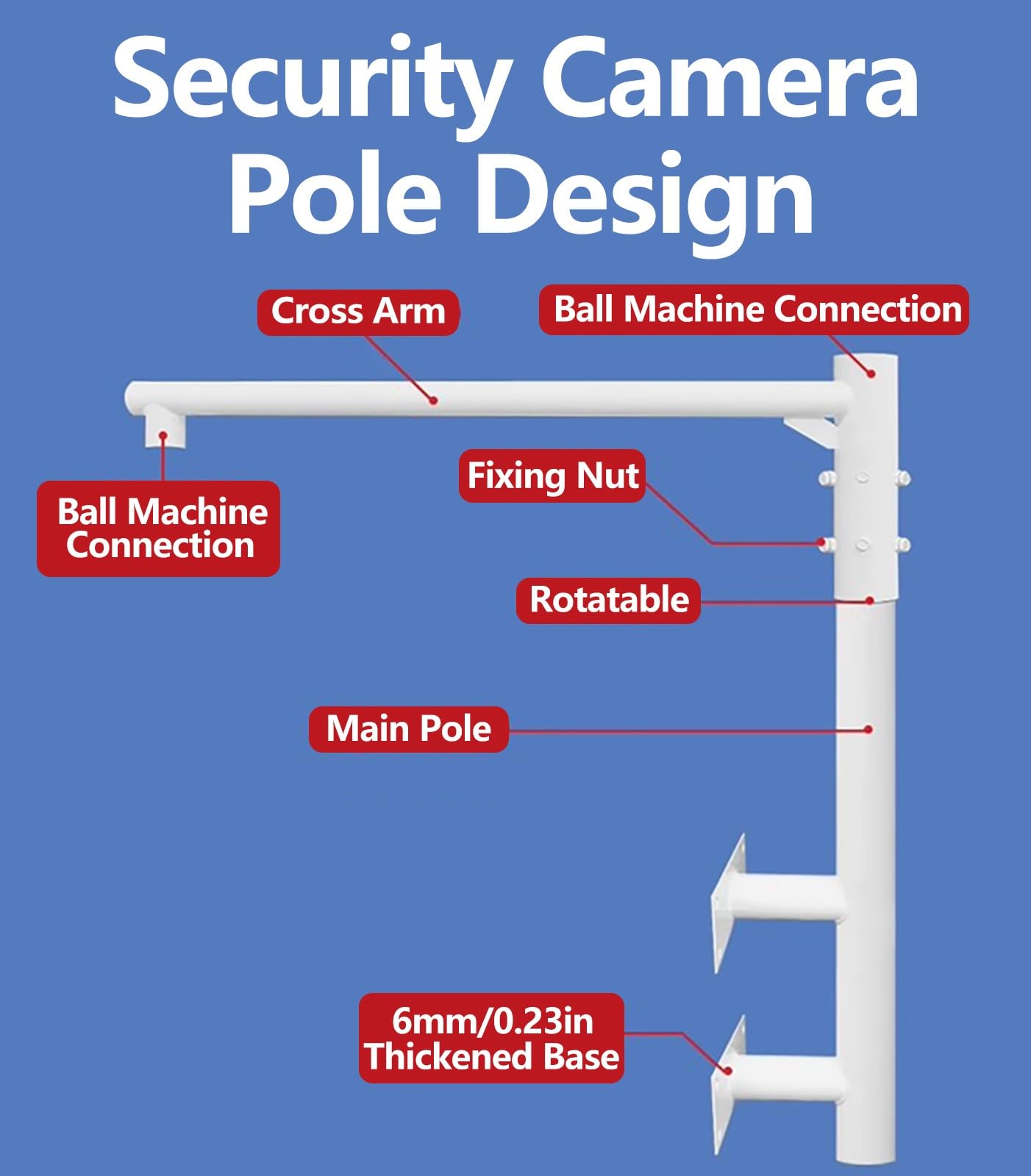 staffa per telecamera esterna Supporto universale per palo per telecamera, estensione per palo per telecamera di sicurezza Bullet/Dome, colonna porta palo per sorveglianza(L 1.2m/47in,H 1.2m/47in)