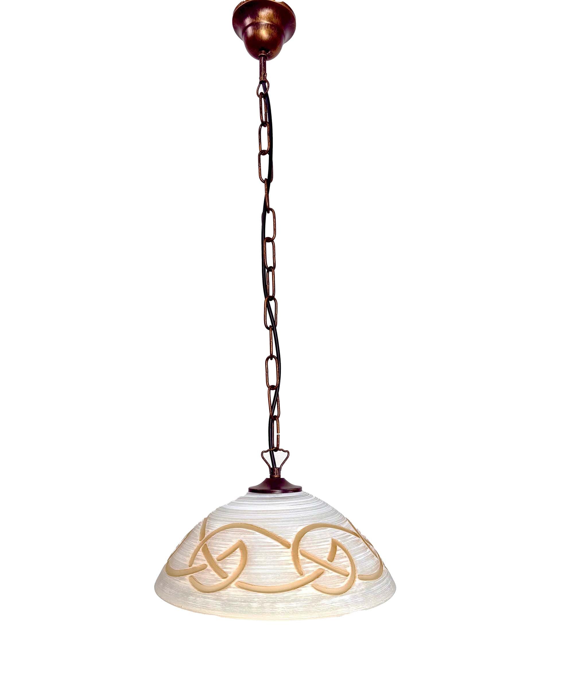 Lampadario a sospensione classico a 1 luce catena ferro battuto e vetro con striature e decoro ambra coll. 647 per sala da pranzo, camera da letto, corridoio, ingresso, soggiorno, salotto, cucina.