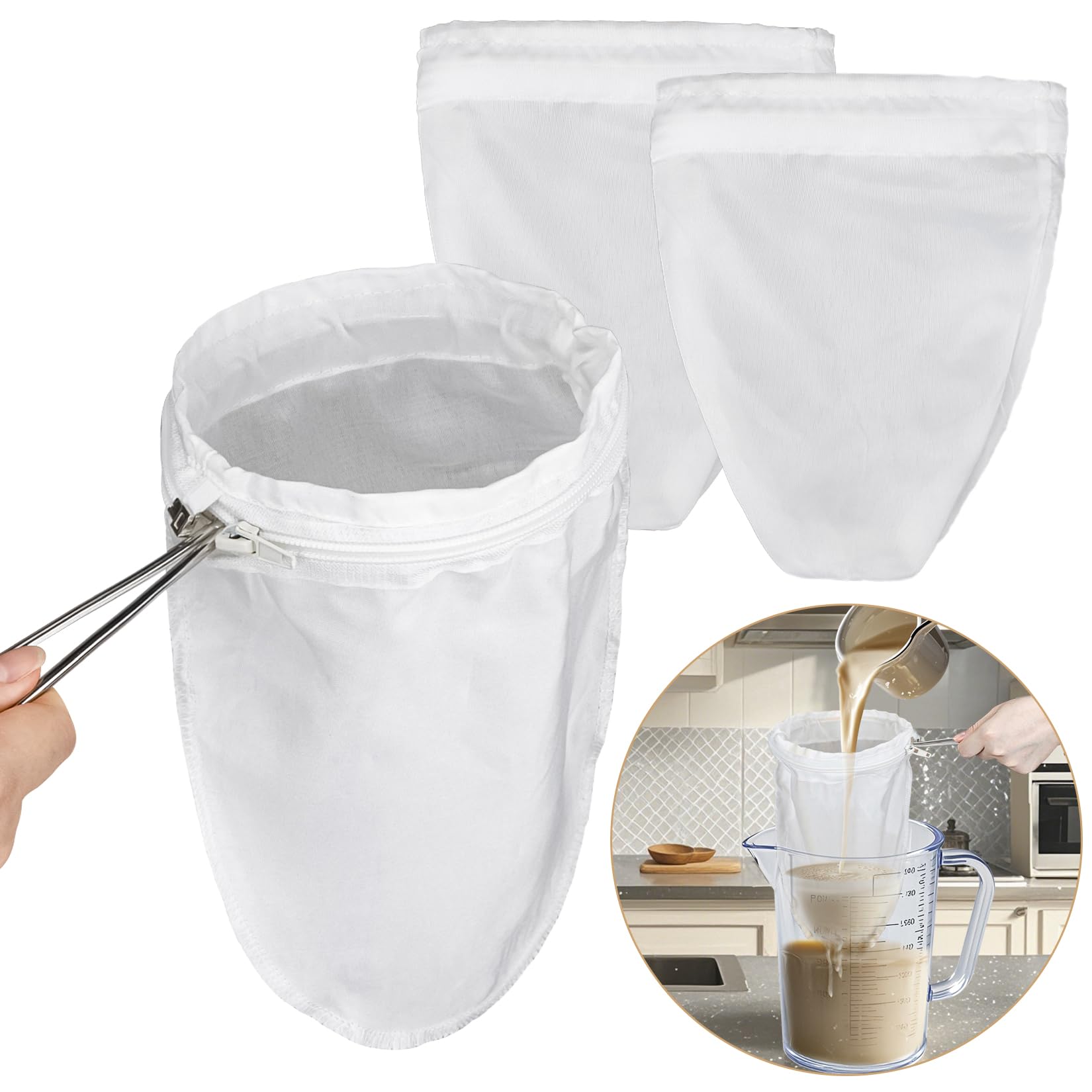 RAINFLOW Strainer Bag - Coffee Strainer 3 PCS Small Mesh Strainer With Stainless Steel Handle Fine Strainer Cloth Cheese Cloth Bag For Straining Mesh Strainer Bag Food Strainers For Kitchen(8*9.8inch)