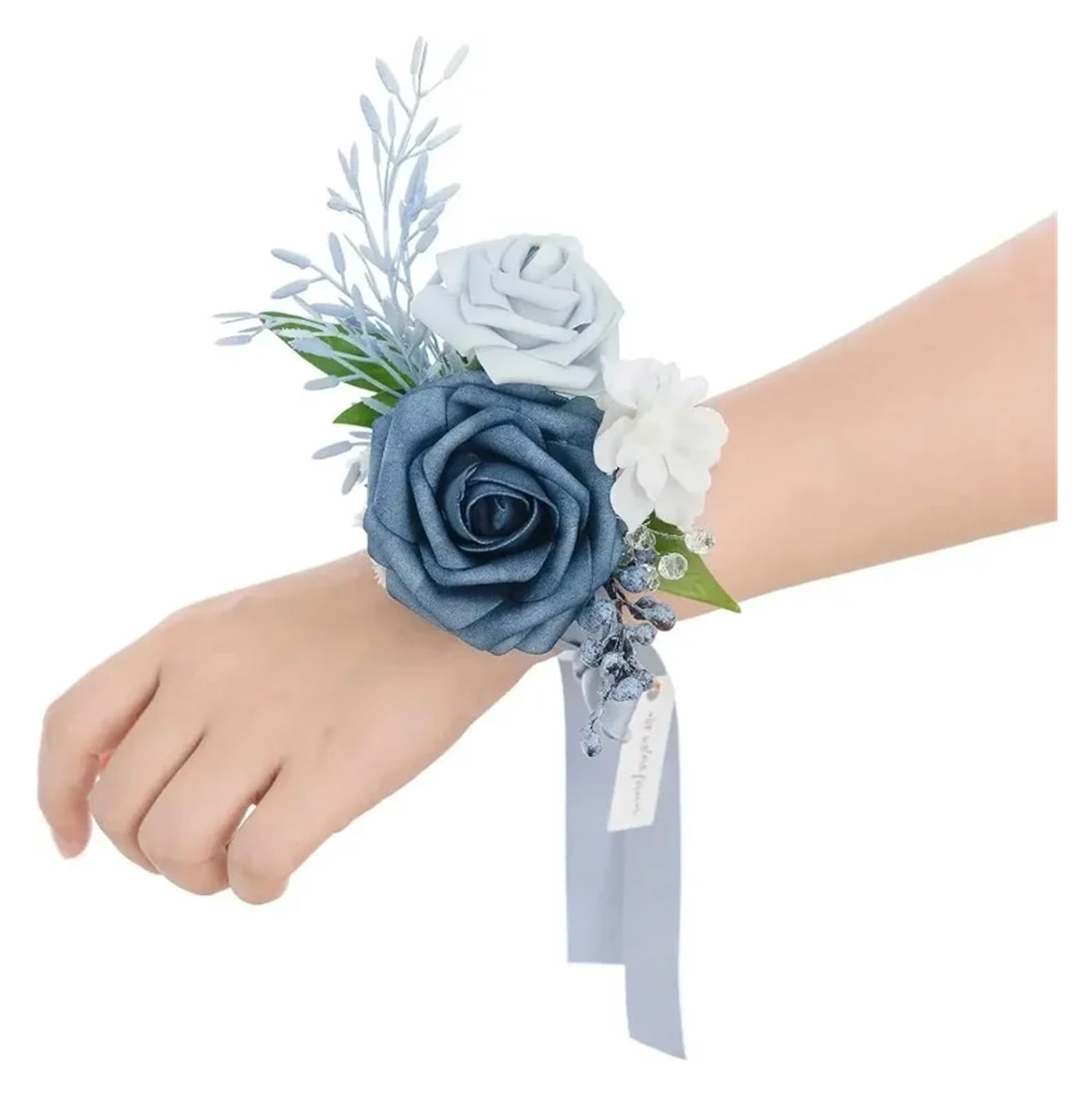 Hzomif Two-Tone Artificial Rose Wrist Corsage 4pcs Valentine's Day Rose Wrist Corsage for Bride Groom Prom Wedding Artificial Silk Flowers Adjustable Wristband Artificial Flowers(ColorD)