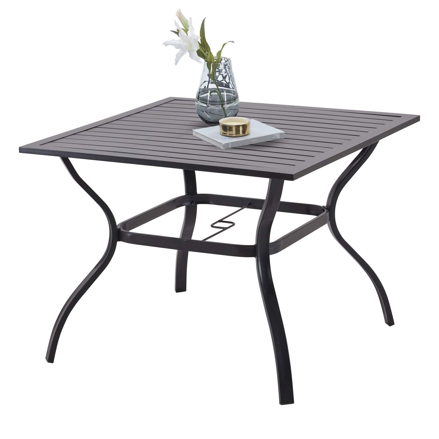 VICLLAX 36.8" Outdoor Dining Table for 4,Metal Square Patio Table with Umbrella Hole for Garden, Backyard and Porch, Black