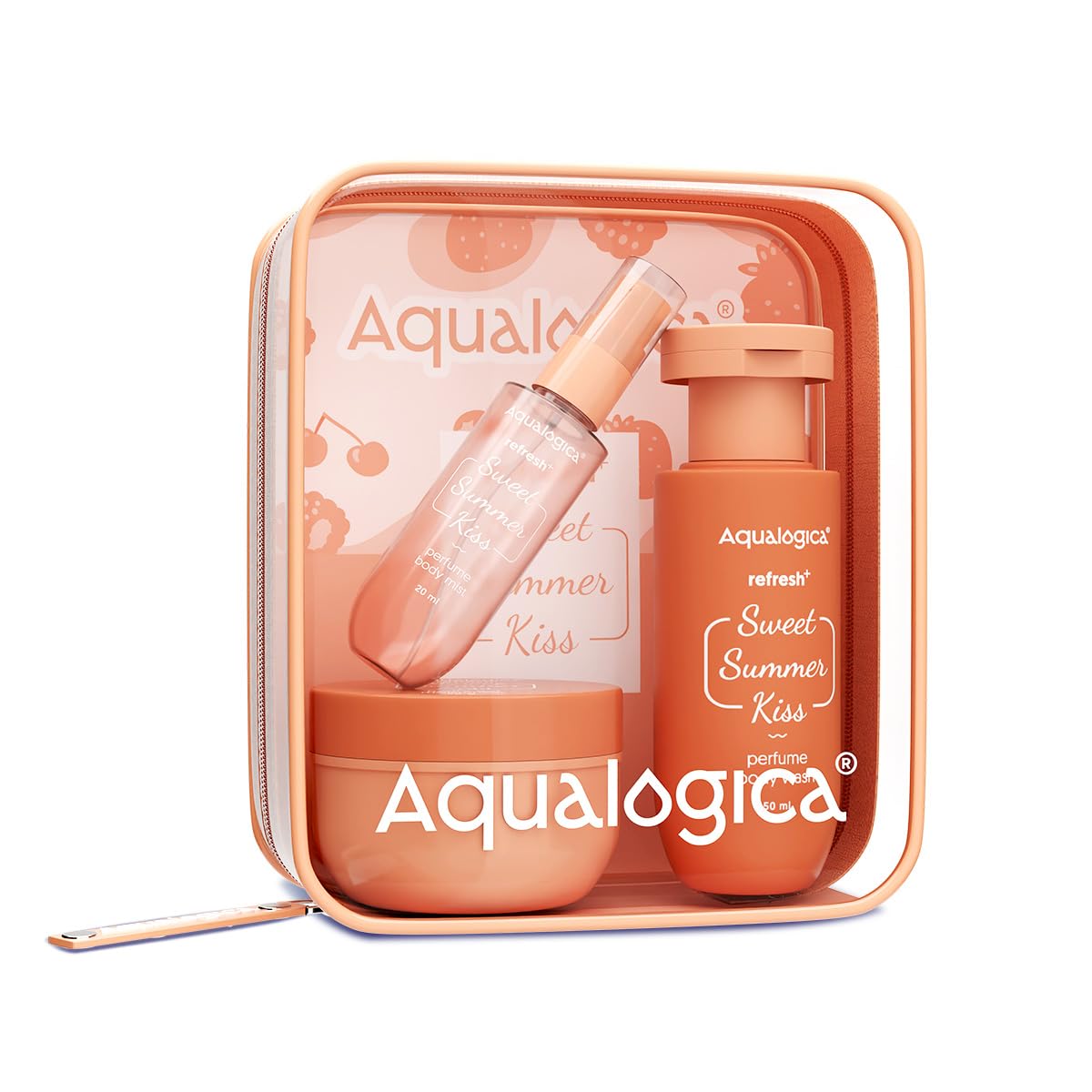Aqualogica Refresh+ Sweet Summer Kiss Body Care Set | Perfume Body Wash | Perfume Mist | Hydra Gel Moisturizer | Long-Lasting Sweet Strawberry Fragrance | Gifting For Valentine's Day, Birthday, Anniversary & Special Occasions | Rakhi Gift for Sister | Premium Gift Pack
