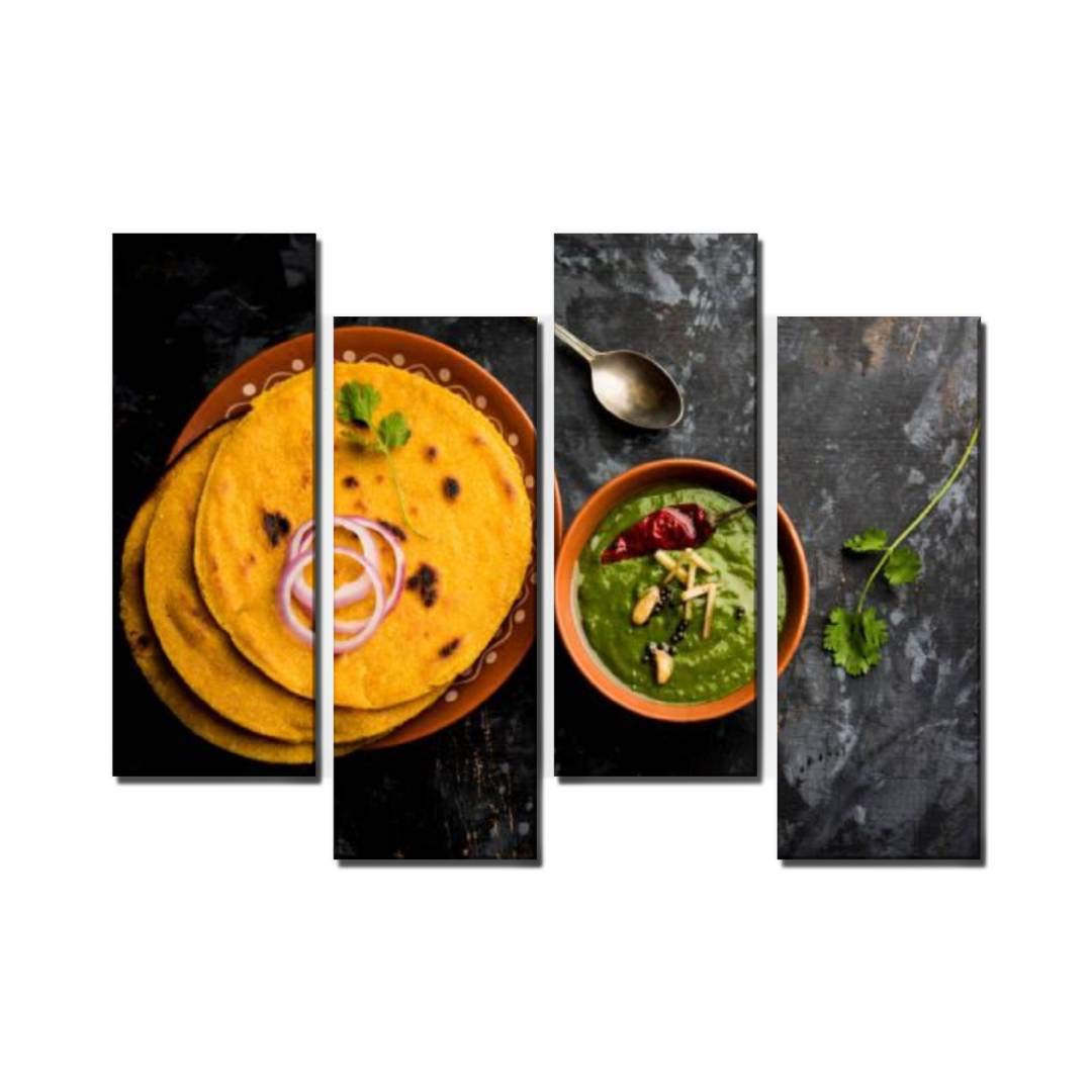 Wocatton Makki di roti with Sarson ka saag Popular Punjabi Main Course Recipe Wall Art Background Decor Pictures Print On Canvas Art Stretched and Framed Perfect Home Decoration,Multicolor
