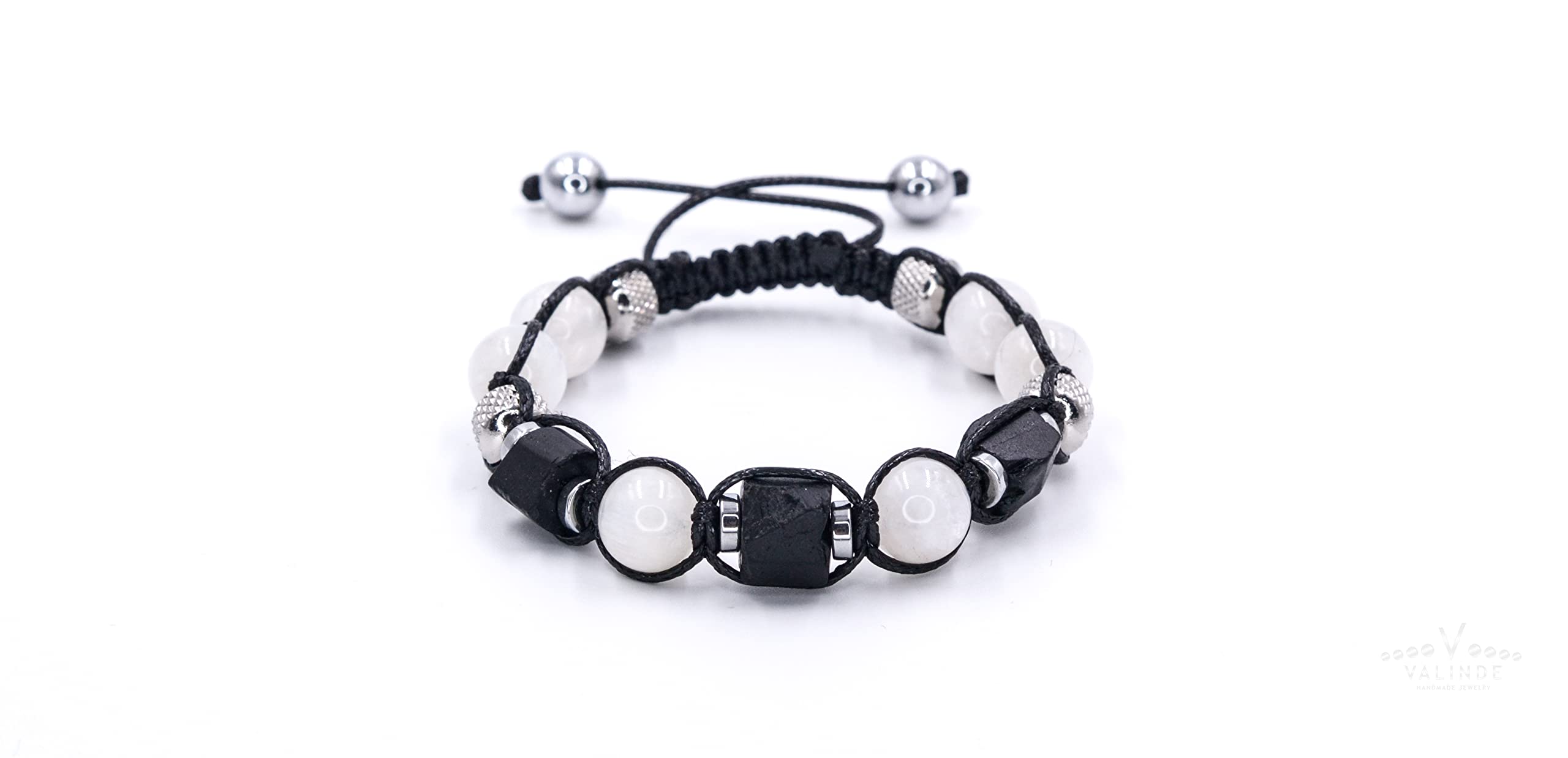 Edelstein Herren Armband | Armband für Männer mit Edelsteinen | Makramee Bracelet | Turmalin Mondstein Hämatit | Geschenk für Mann | Handgemacht