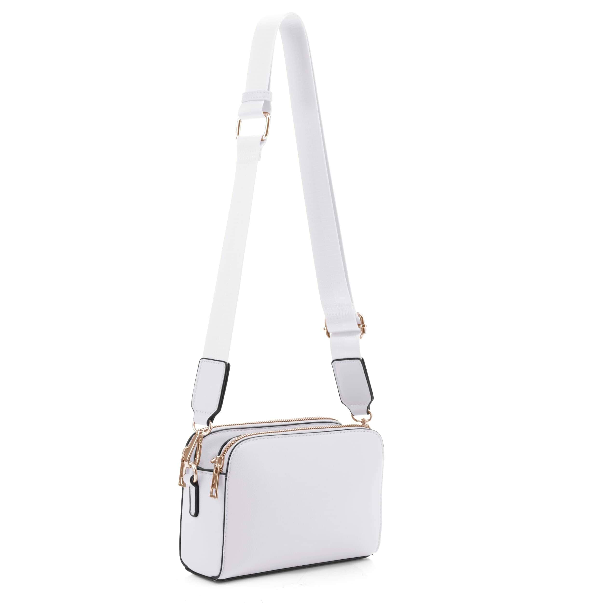 EVVE Crossbody Bags for Women Trendy Triple Zip Small Crossbody Camera Bag Purse with Wide Guitar Strap