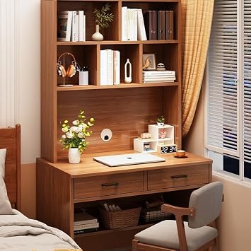Modern wooden computer desk with hatch, executive with drawer and storage shelf, student writing table, vanity, makeup workstation