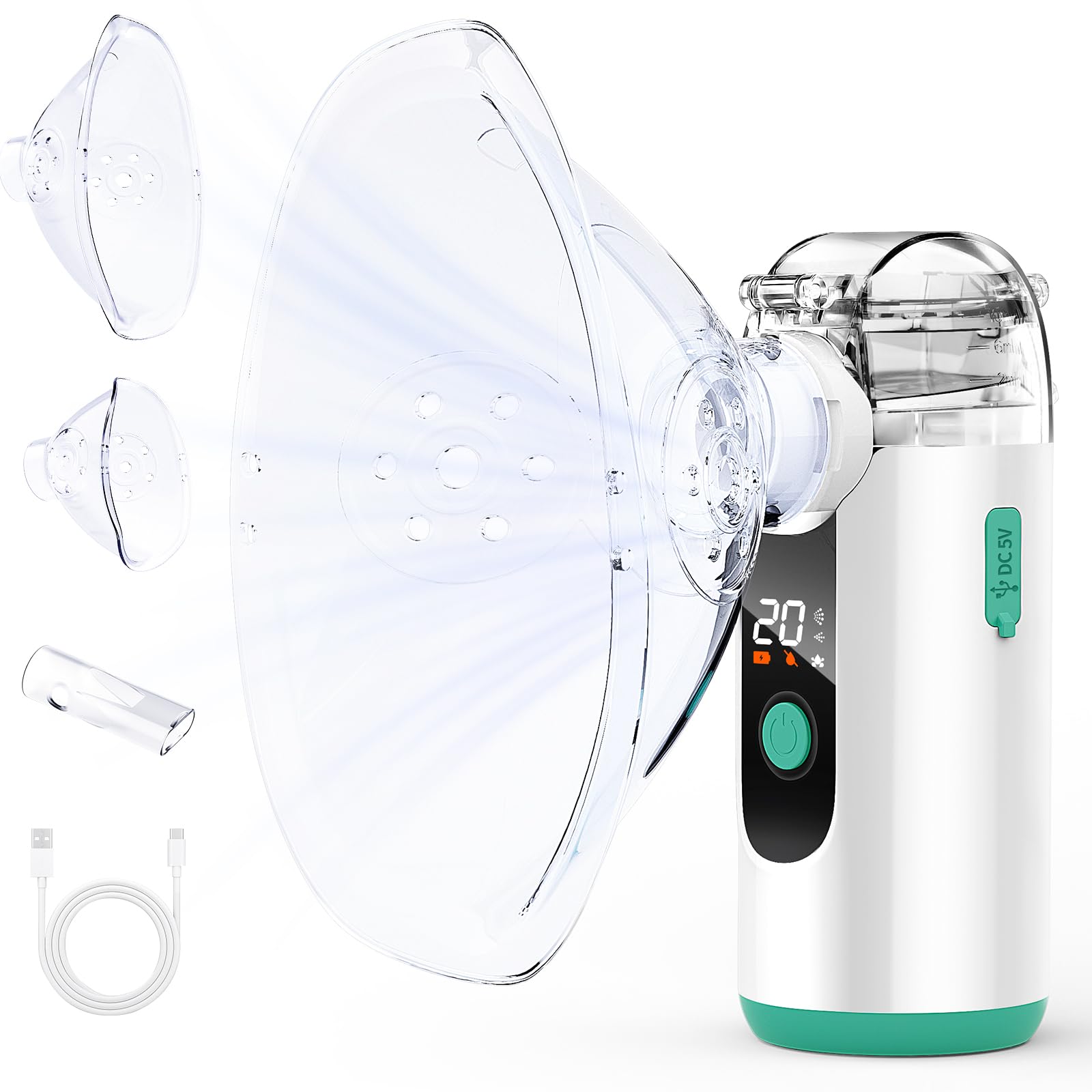 HITHINKMED Inhalationsgerät, 1200mAh Wiederaufladbar Portatile Vernebler Inhaliergerät für Erwachsene Kinder, Elektrische Inhalatoren Mit digitaler Anzeige, Automatischer Rückstandsreinigung - Grün