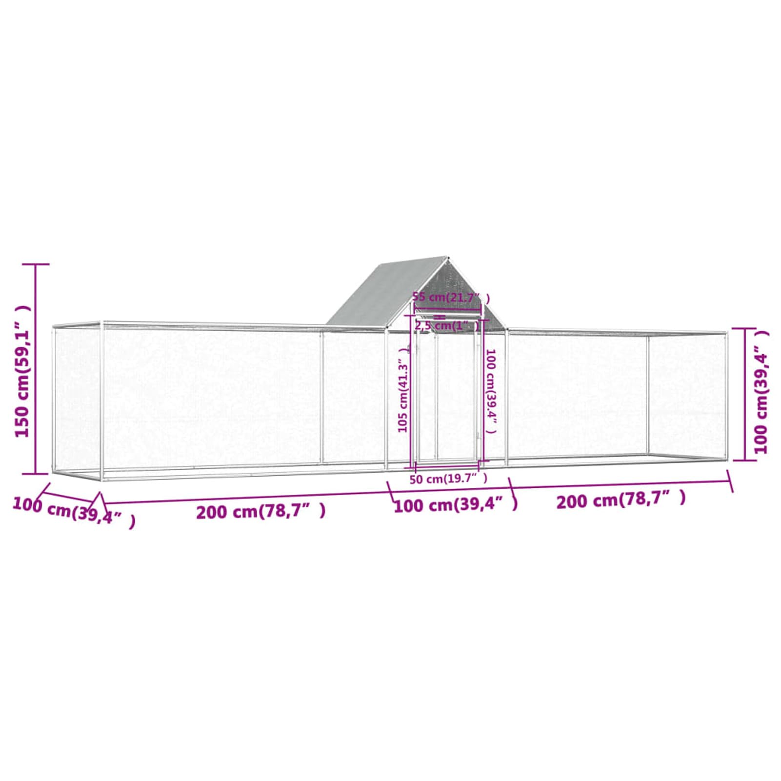 Homgoday Gallinero de acero galvanizado de 5 x 1 x 1,5 m, gallinero y corral, gallinero, jaula de aves de corral para gallinas, patos, conejos, perros, jaula de aves de corral 1477 para animales y