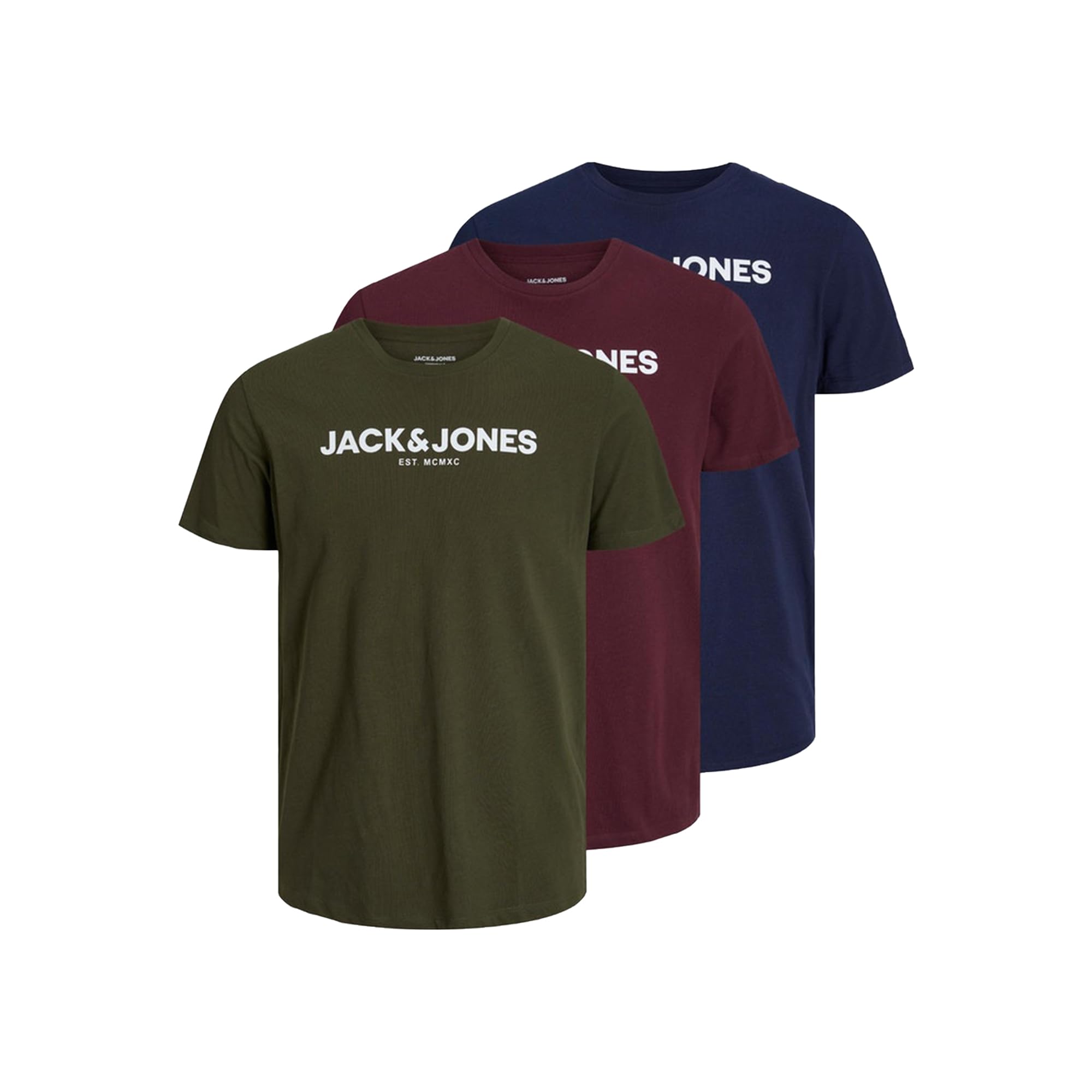 JACK & JONES Multipack Cotton T-Shirts with Logo Short Sleeves Crew Neck Regular Fit T-Shirt - Pack of 3