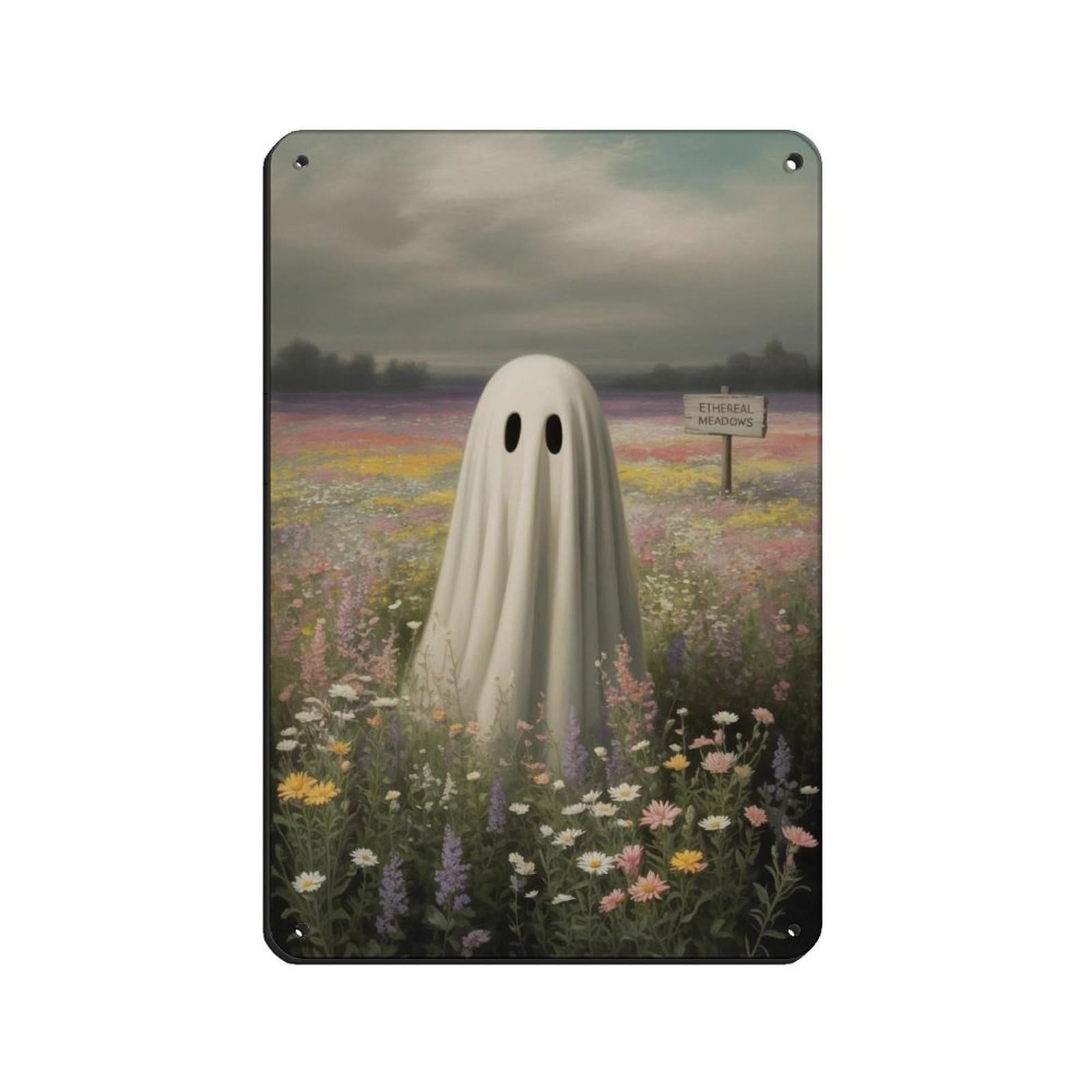 Ghost in The Wildflower Poster, Spooky Art Tin Sign Vintage Metal Pub Club Cafe Bar Home Wall Art Decoration Poster Retro 8x12inch(20x30cm)
