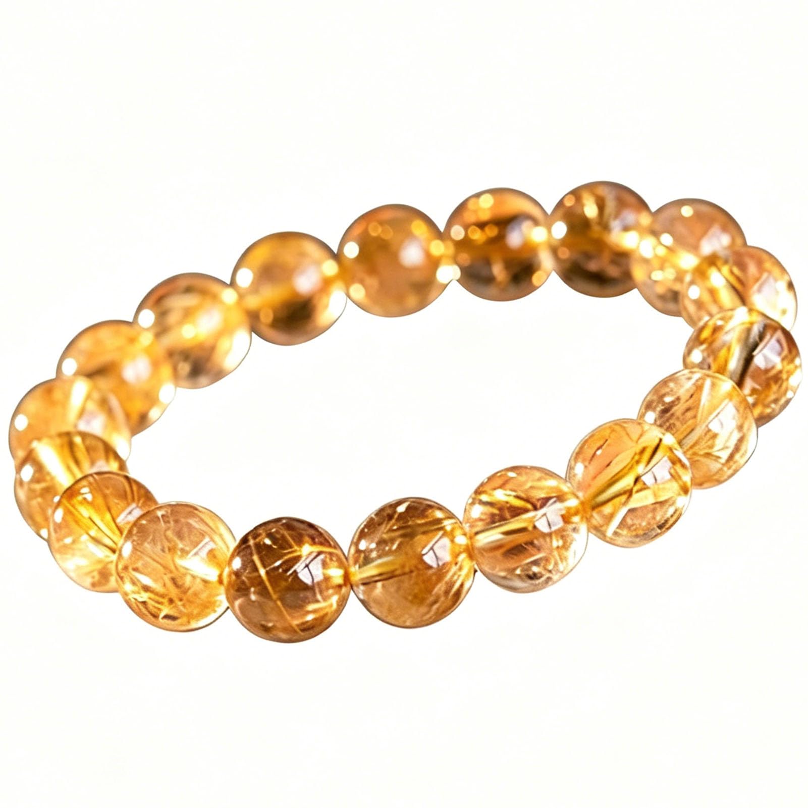 HHCTEBEC Healing Gemstone Citrine Bracelet, Crystals Natural Chakra Beads Braceleta Adjustable Crystal Beads Gold Rutilated Quartz Polished Round Smooth Genuine Stone Beads,5A,6MM