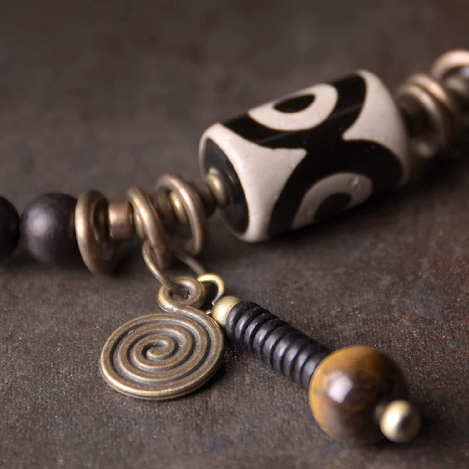 Pulsera, Pulsera de Collar de Cuentas Dzi, Brazalete de Madera de Cuentas Mala, Amuleto de meditación Budista Feng Shui, joyería de Cuentas Dzi de Tres Ojos, Regalos de Buena Suerte