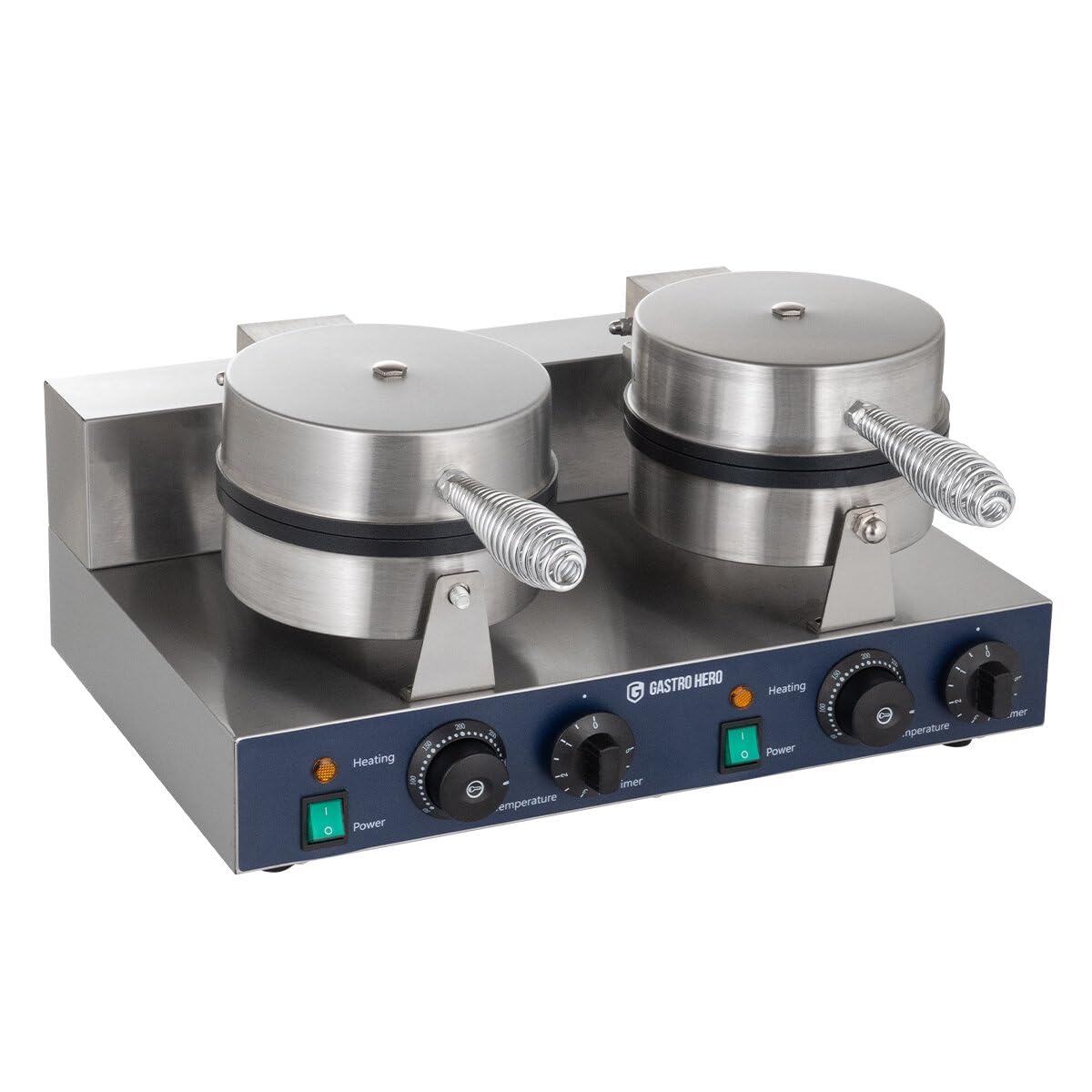 GastroHero Waffeleisen, rundes Doppel-Waffeleisen, Edelstahl FY-2 | Profi-Waffeleisen, 2x Ø180 mm Backplatte, regelbare Temperatur von 0 °C bis +250 °C, mit Temperaturregler & Signalleuchte