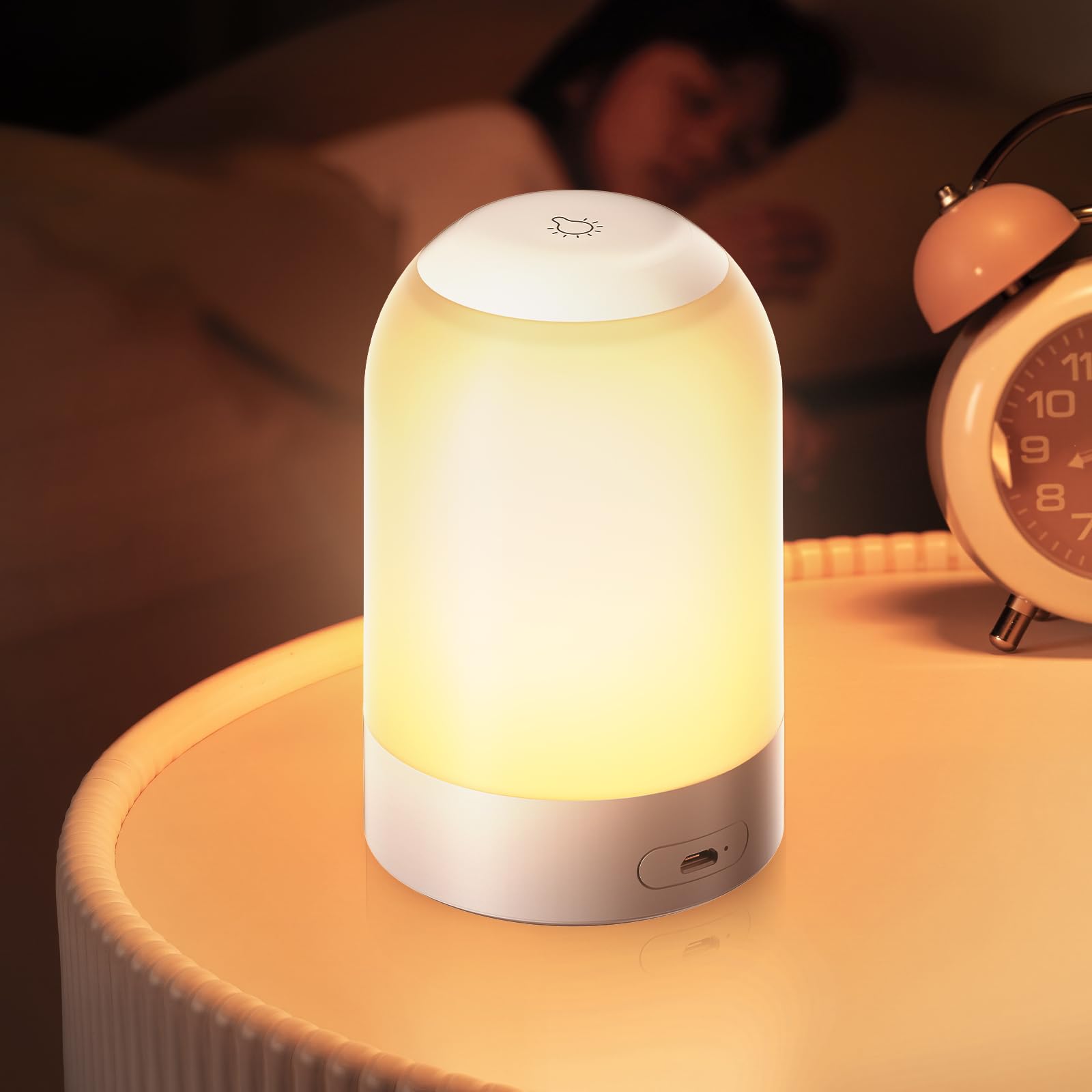 Luz nocturna táctil para mesita de noche, luz nocturna de guardería para niños y adultos, luz de huevo con temporizador, lámpara de mesa inalámbrica pequeña regulable para mesita de noche/dormitorio